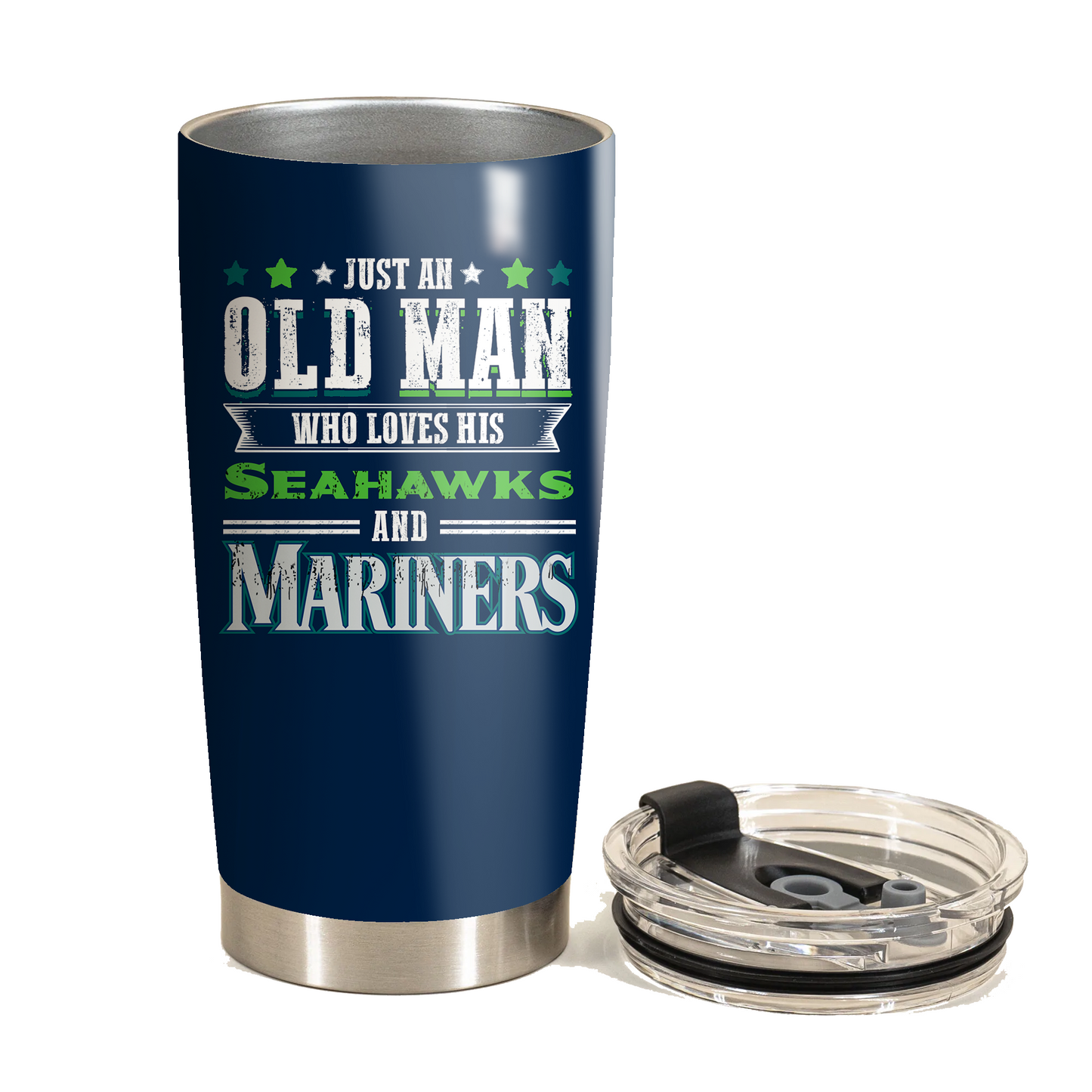 Just An Old Man Who Loves His Seattle Football And Baseball Tumbler