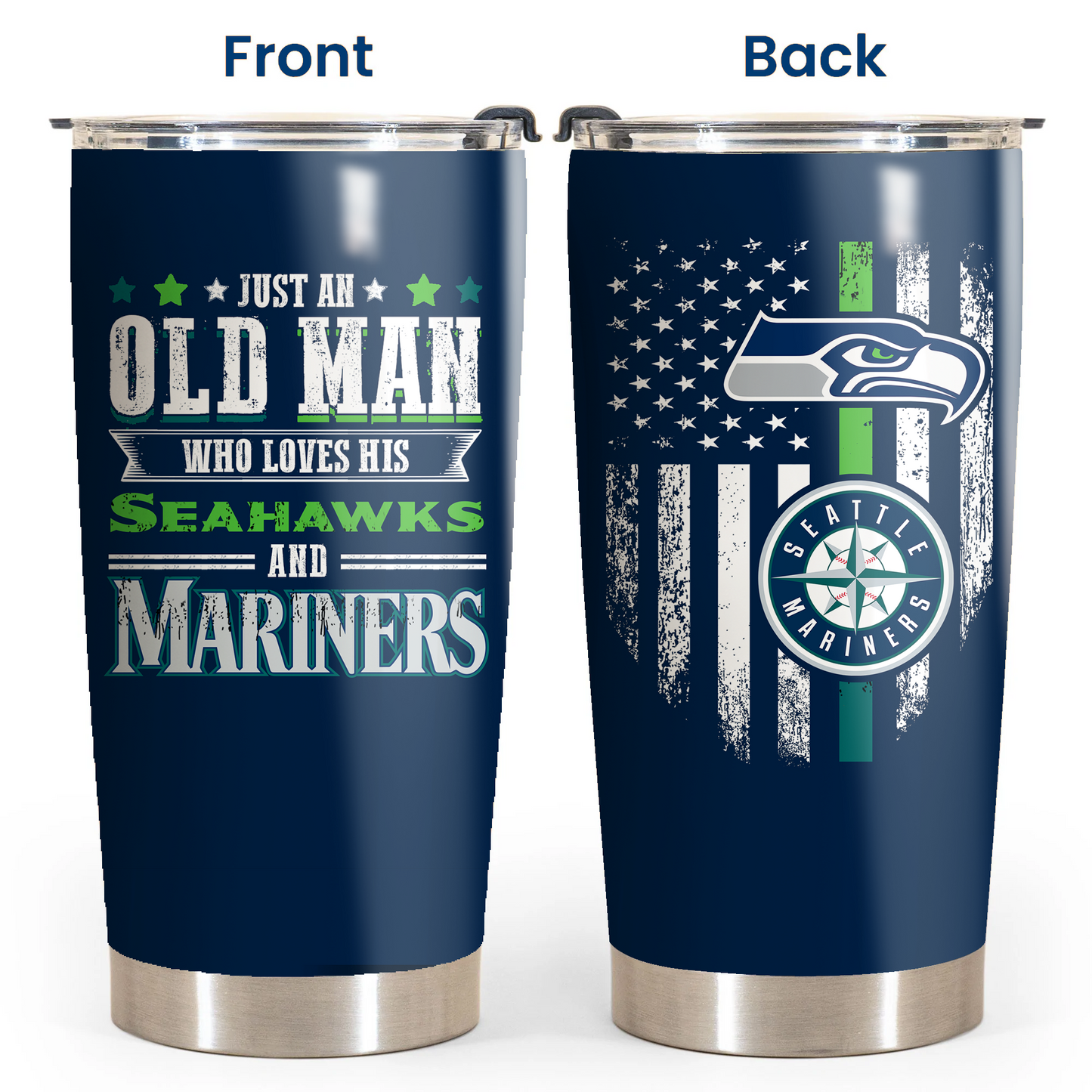 Just An Old Man Who Loves His Seattle Football And Baseball Tumbler