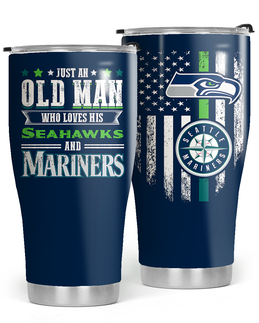 Just An Old Man Who Loves His Seattle Football And Baseball Tumbler