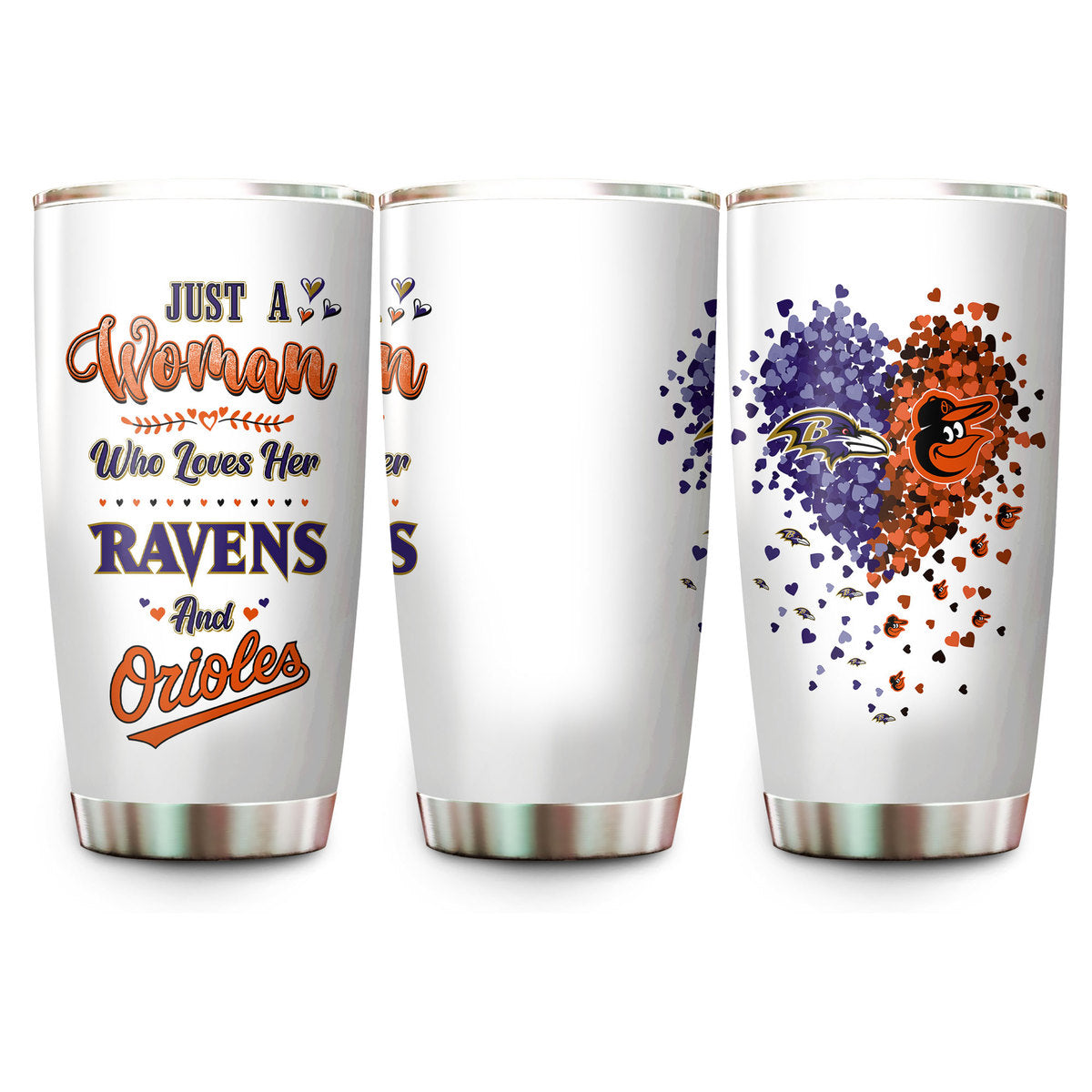 Just A Woman Who Loves Her Baltimore Football And Baseball Tumbler