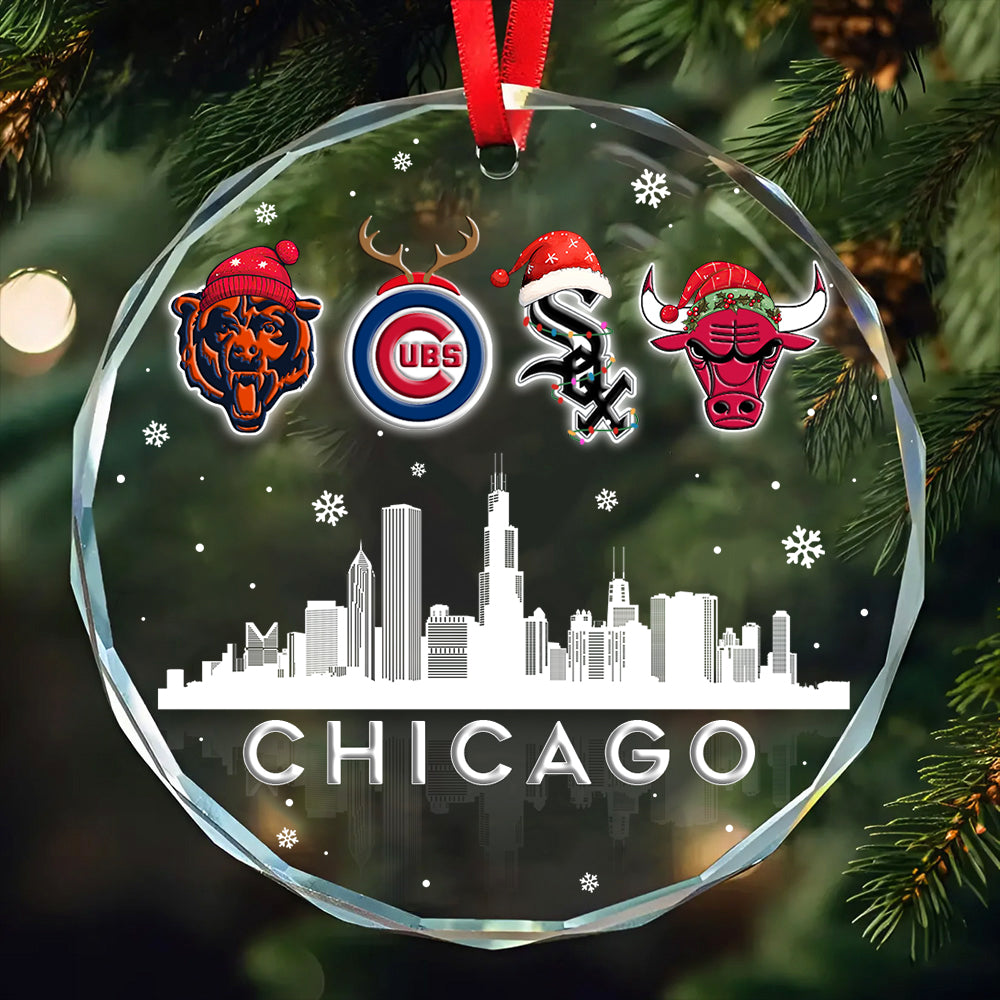 Chicago Skyline Ornament - Customized Glass Ornament - BCWSB