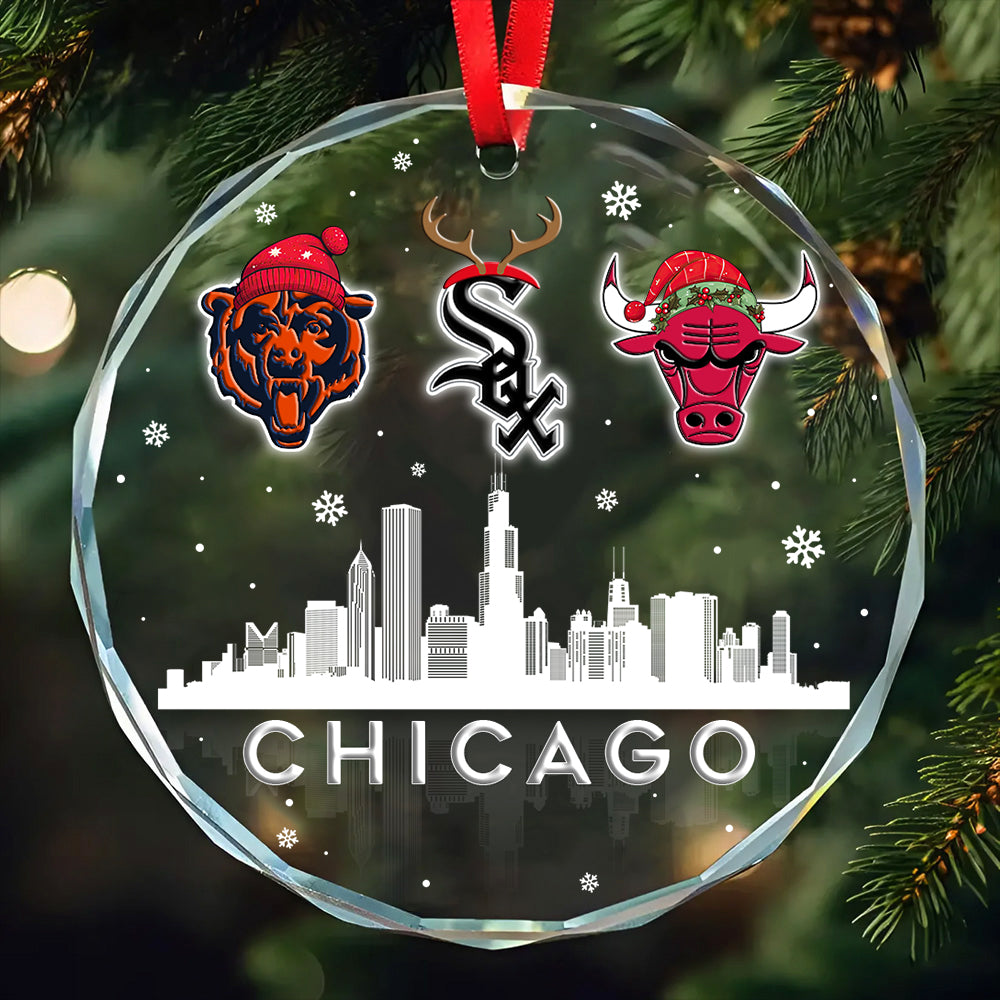 Chicago Skyline Ornament - Customized Glass Ornament - BWSB
