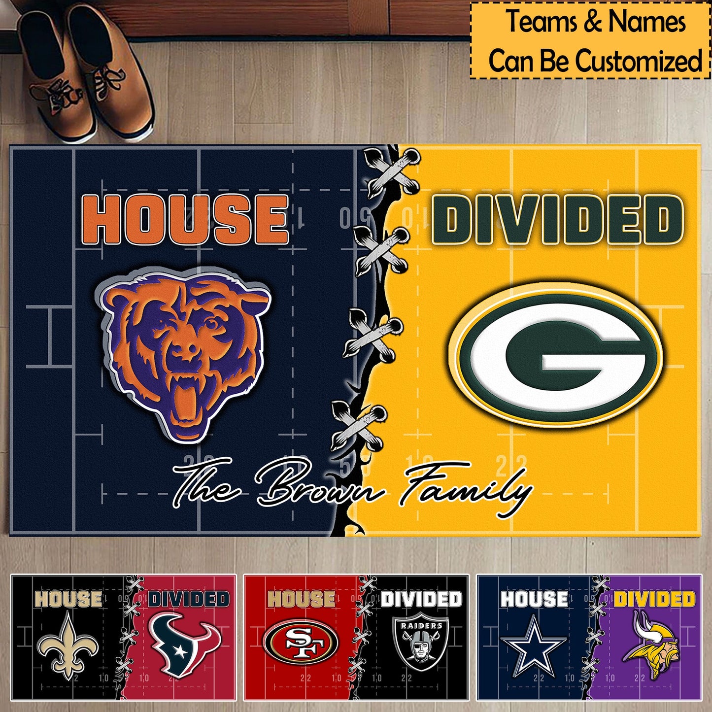 House Divided Football Doormat - Customized Anti Slip Indoor Doormat