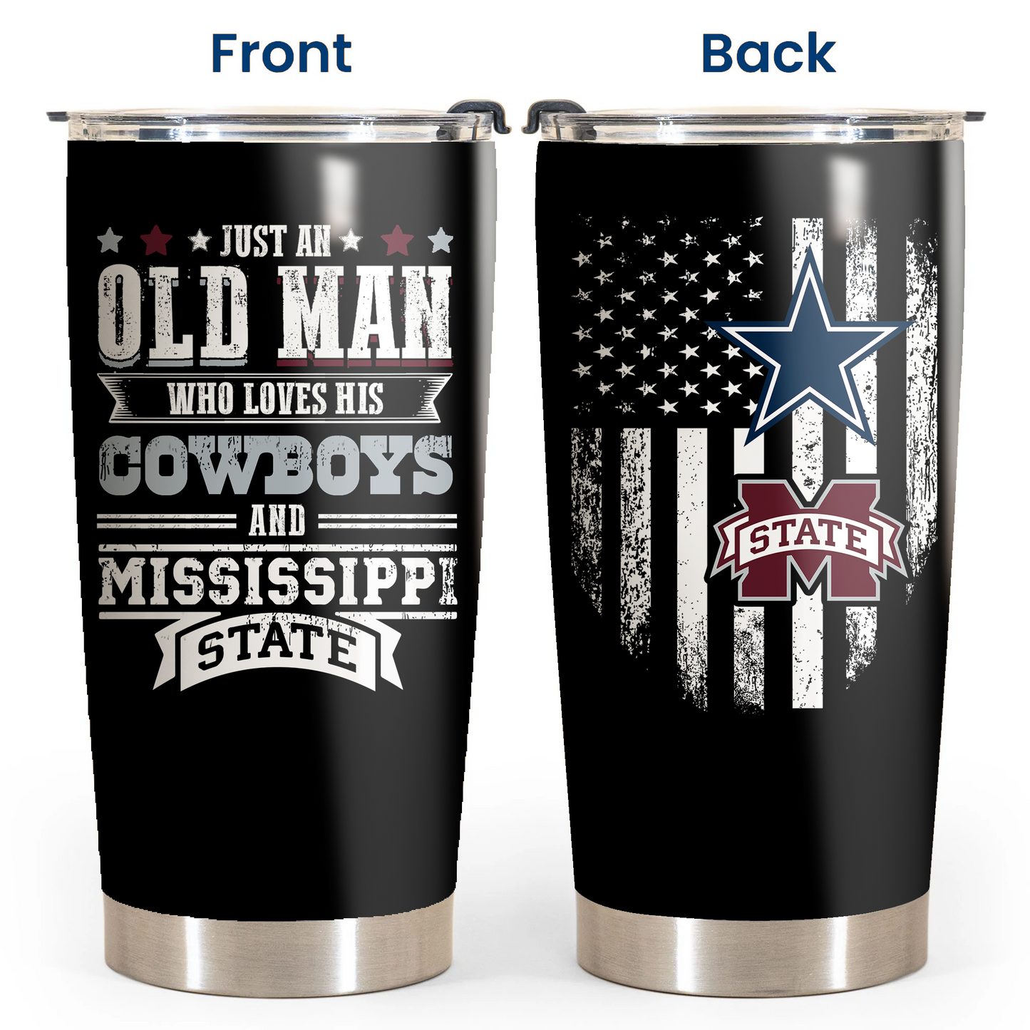 Just An Old Man Who Loves His Dallas Football And Mississippi State Football Tumbler