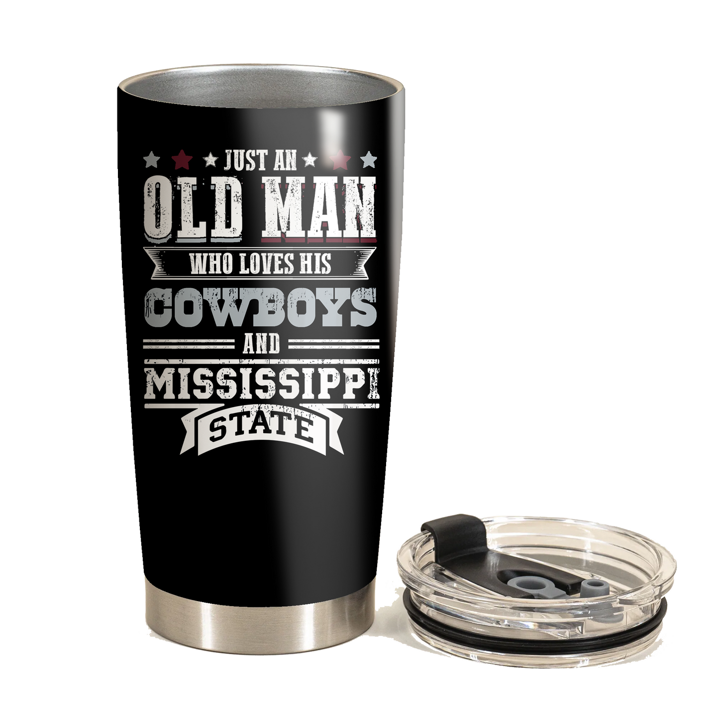 Just An Old Man Who Loves His Dallas Football And Mississippi State Football Tumbler