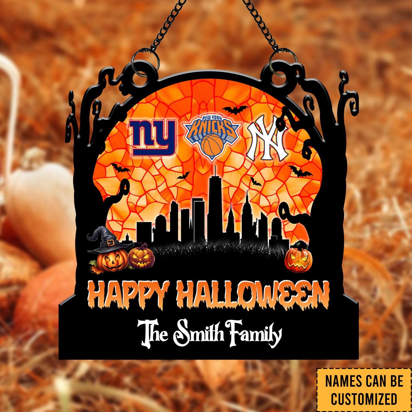 New York Skyline Halloween Suncatcher Ornament - Personalized Window Hanging Suncatcher
