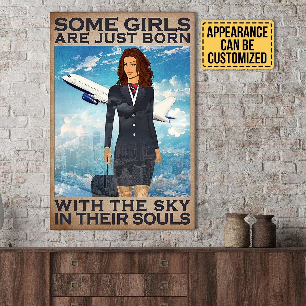 Personalized Flight Attendant Some Girls Are Just Born With The Sky In Their Souls Poster & Canvas