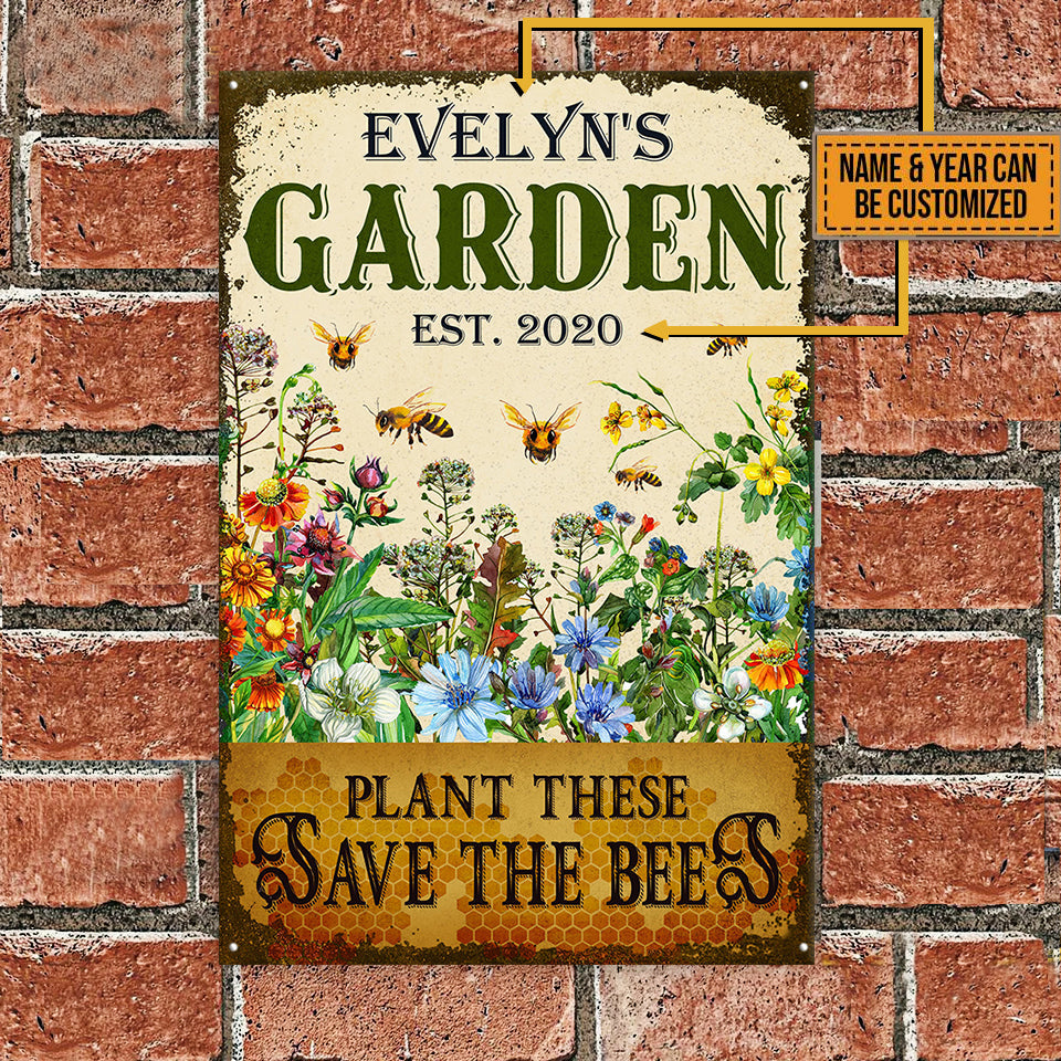 Personalized Garden Plant These Save The Bees Classic Metal Sign