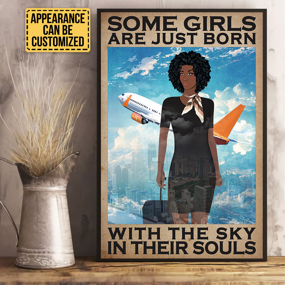 Personalized Flight Attendant Some Girls Are Just Born With The Sky In Their Souls Poster & Canvas