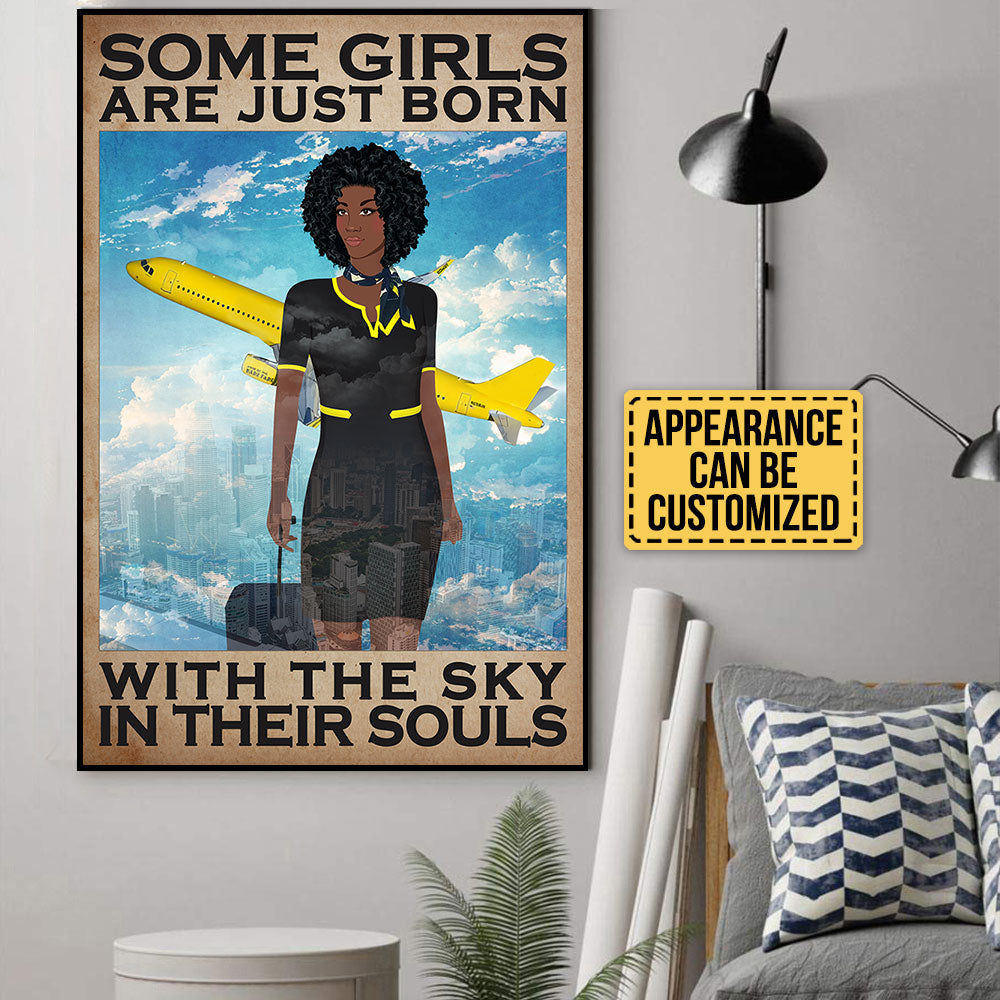 Personalized Flight Attendant Some Girls Are Just Born With The Sky In Their Souls Poster & Canvas