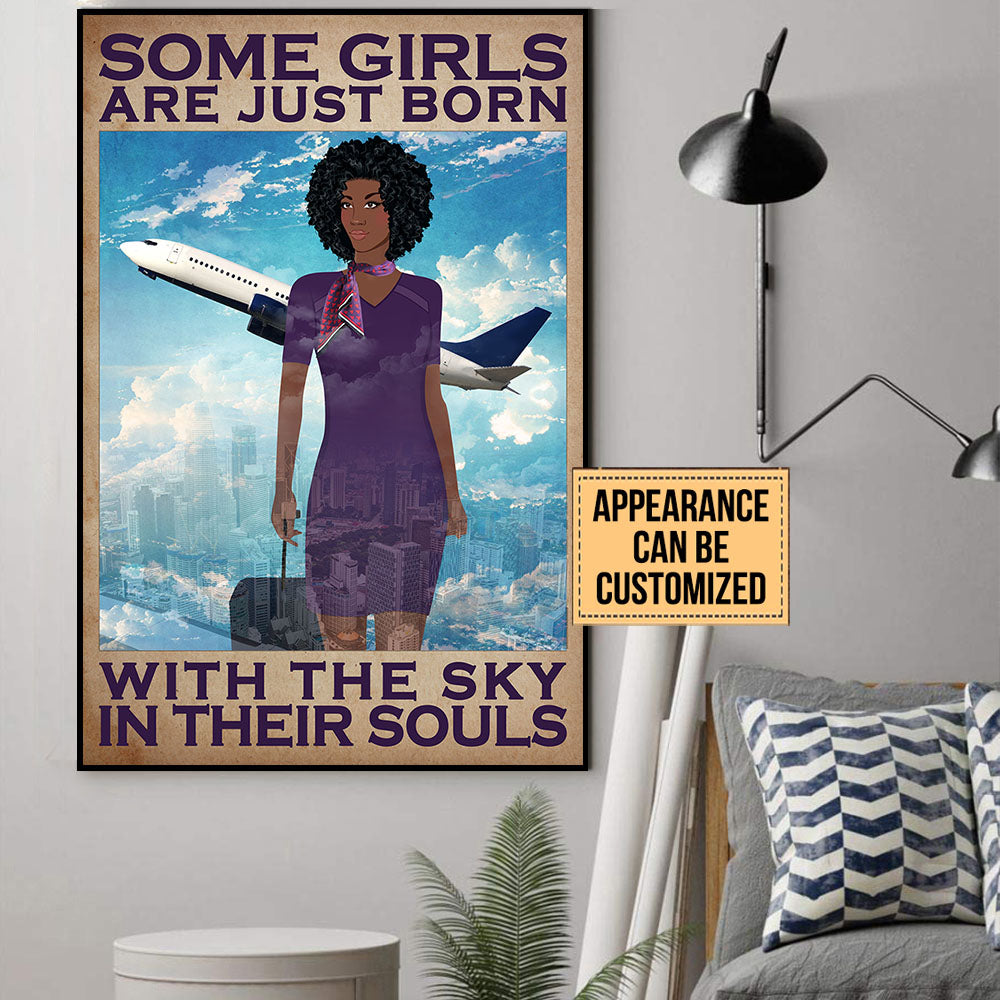 Personalized Flight Attendant Some Girls Are Just Born With The Sky In Their Souls Poster & Canvas
