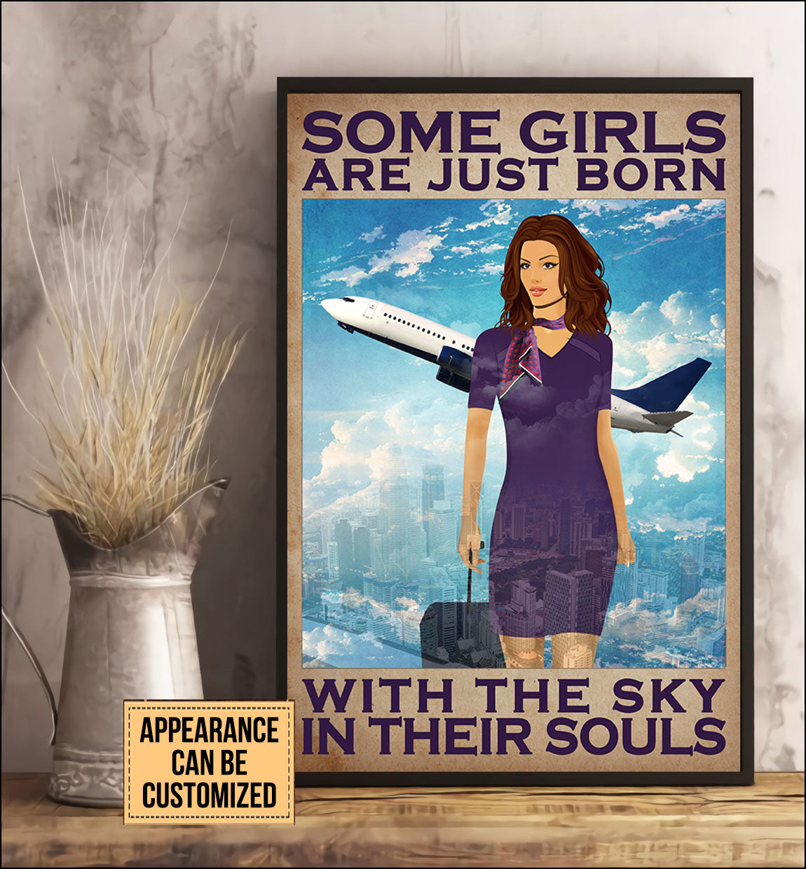 Personalized Flight Attendant Some Girls Are Just Born With The Sky In Their Souls Poster & Canvas