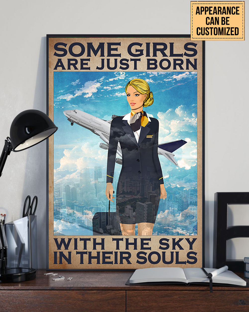 Personalized Flight Attendant Some Girls Are Just Born With The Sky In Their Souls Poster & Canvas