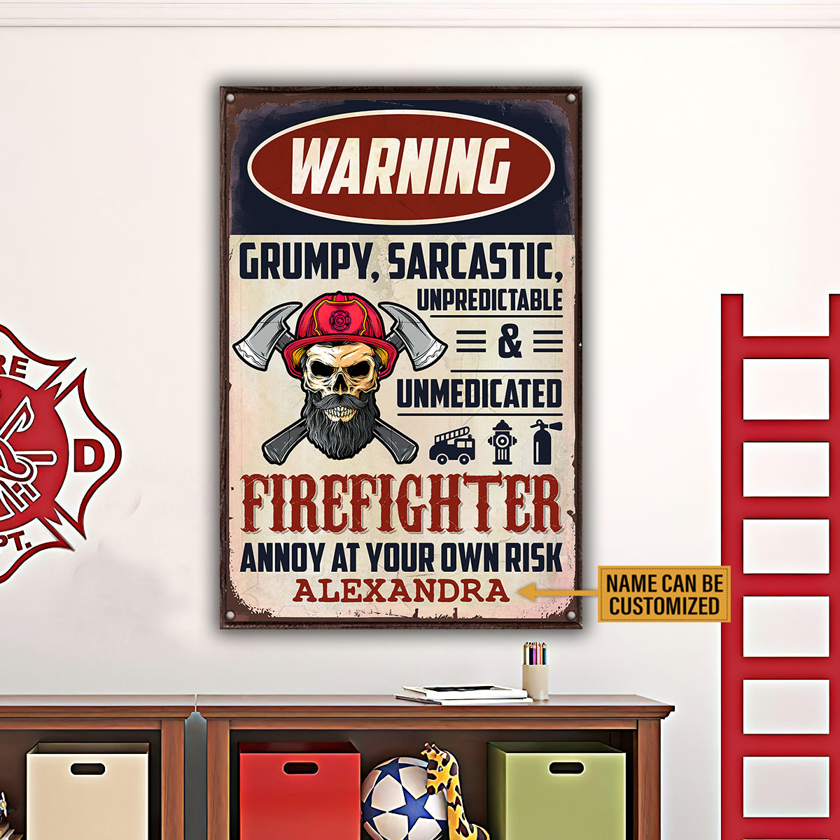 Personalized Warning FireFighter Annoy At Your Own Risk Metal Sign
