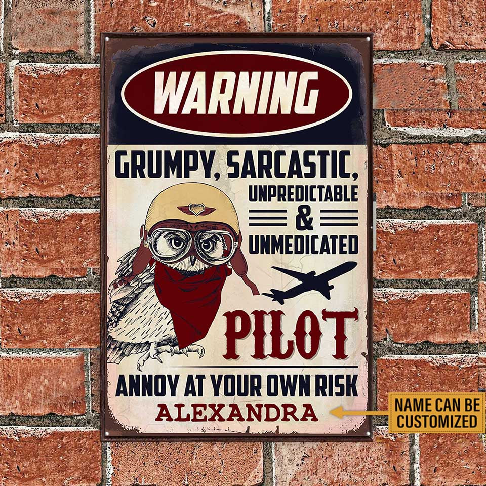 Personalized Pilot Warning Metal Sign