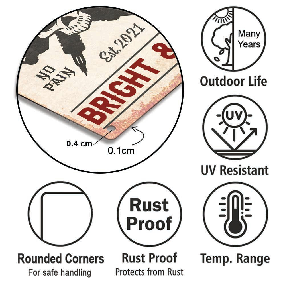 Personalized Tattoo Studio No Pain No Gain Bright and Bold Metal Sign