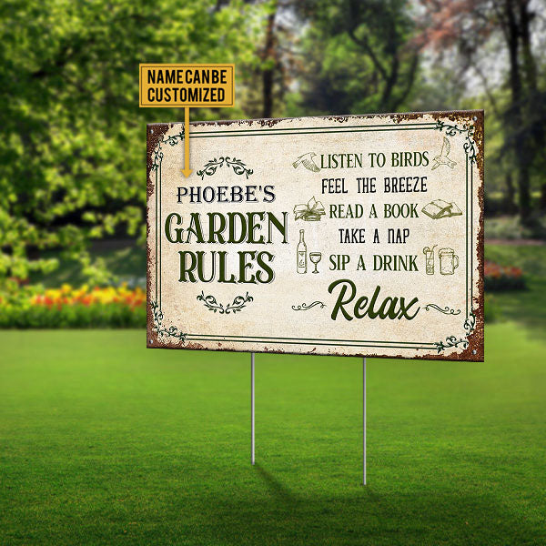 Personalized Garden Rules Metal Sign