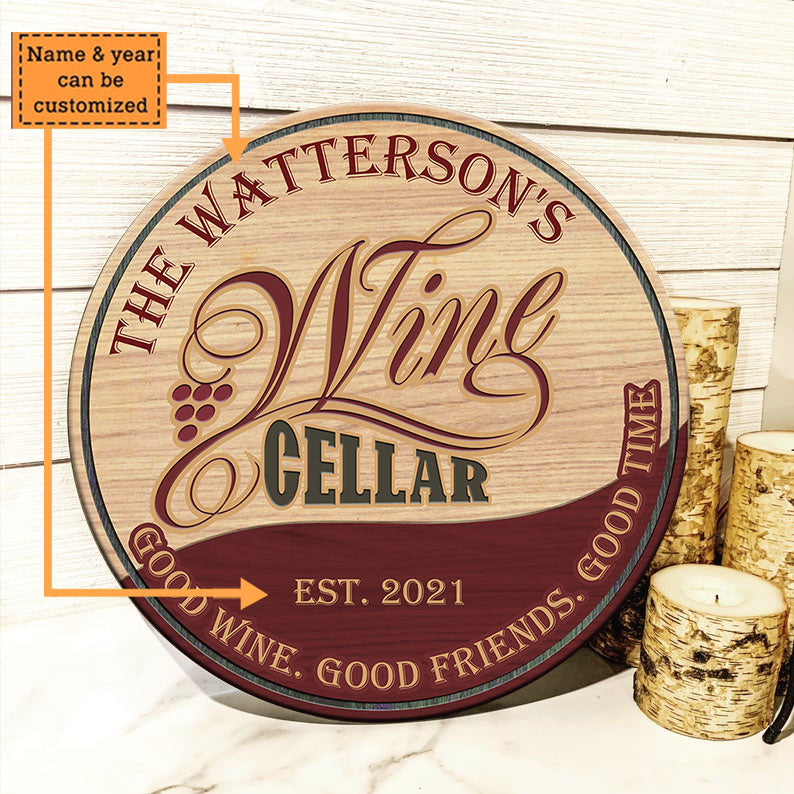 Personalized Wine Cellar Wood Round Sign