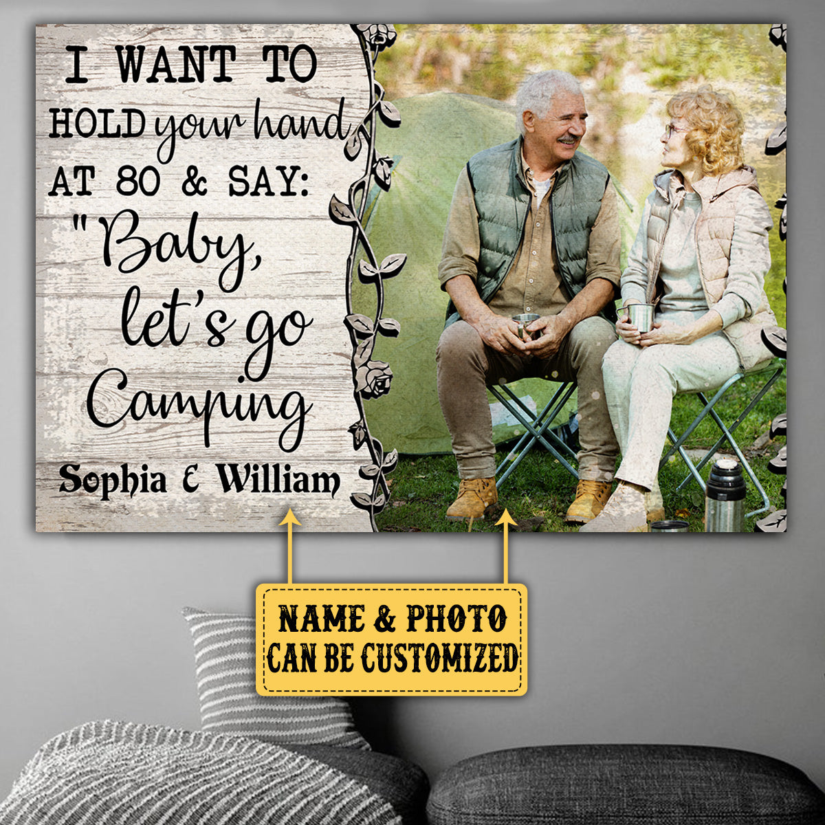 Personalized I Want To Hold Your Hand Couple Camping Poster & Canvas