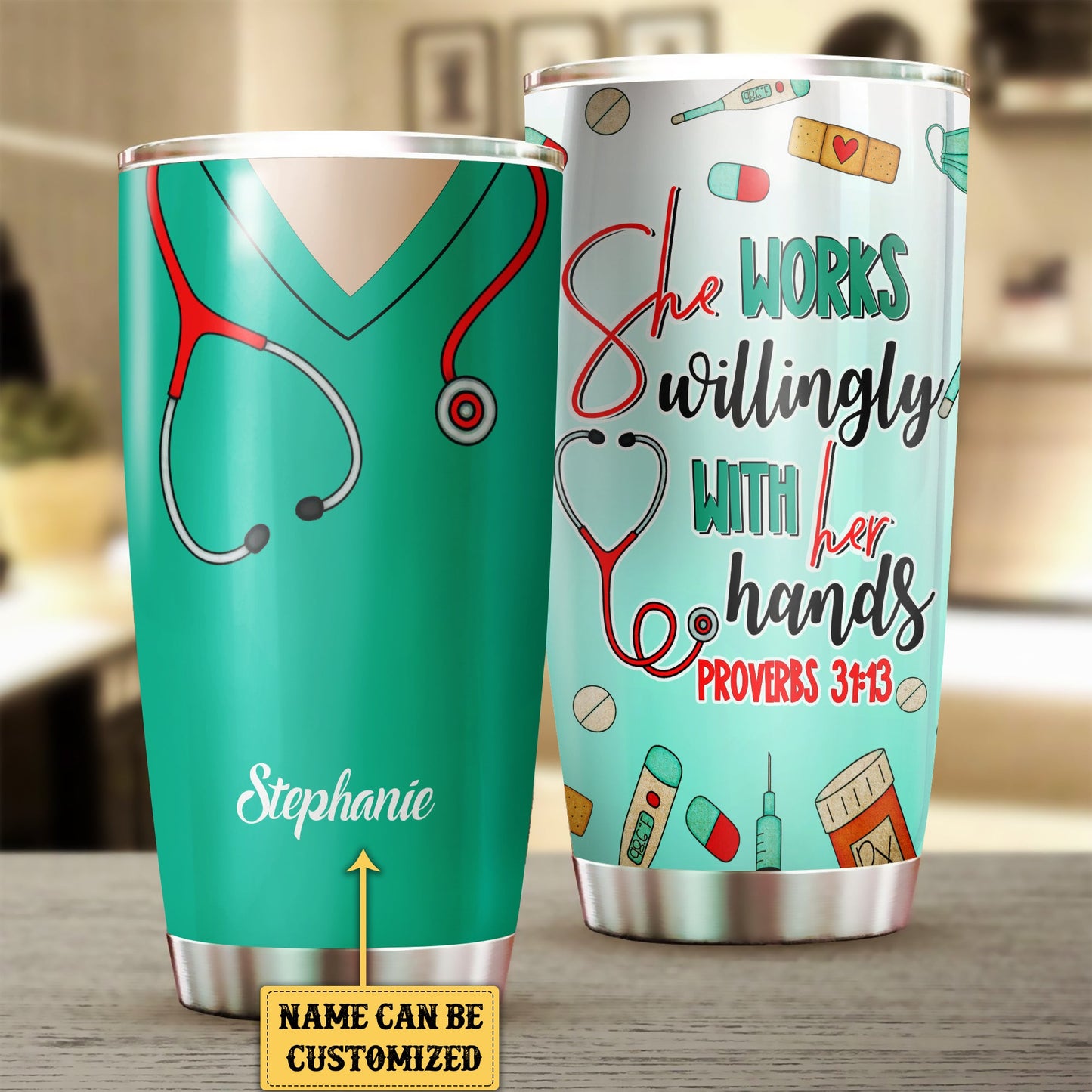 Personalized Nurse She Works Willingly With Her Hands Tumbler