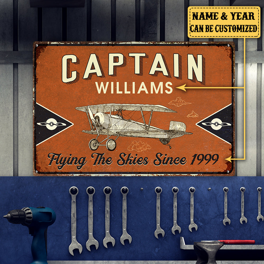 Personalized Pilot Captain Fly The Skies Metal Sign