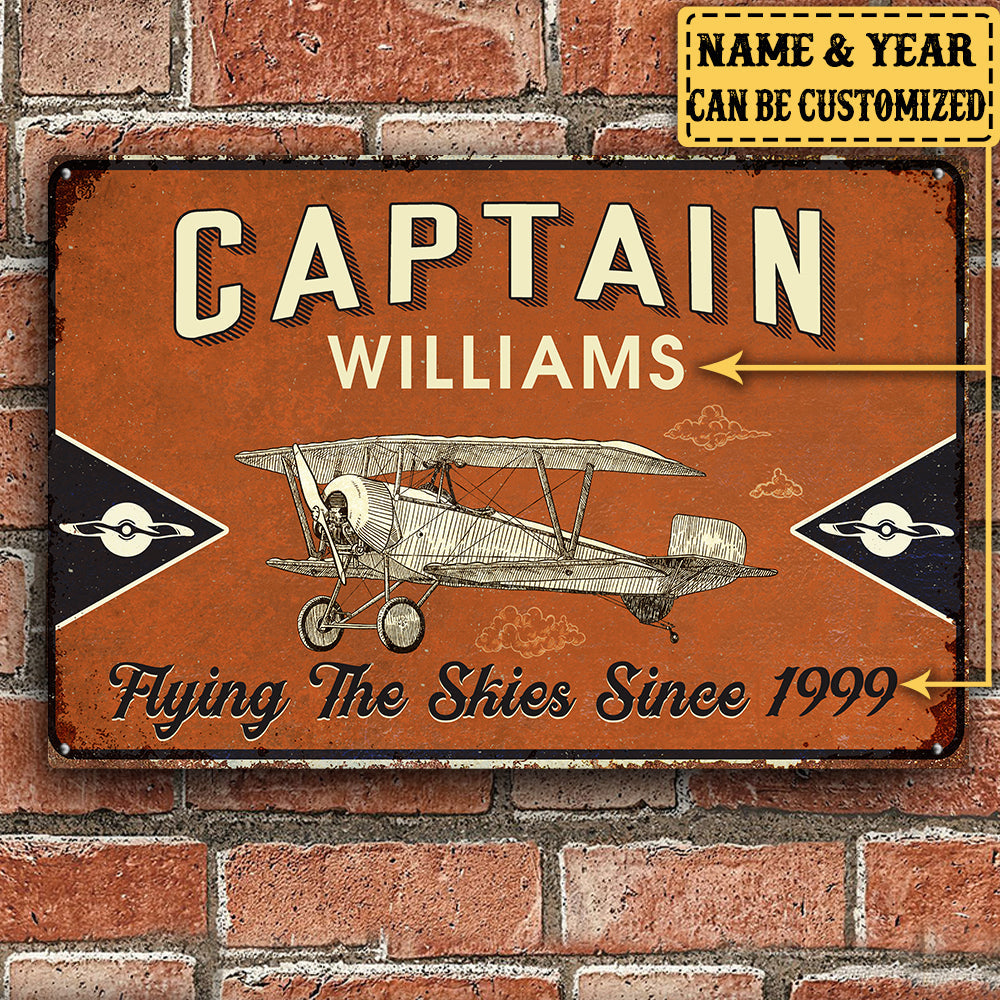 Personalized Pilot Captain Fly The Skies Metal Sign