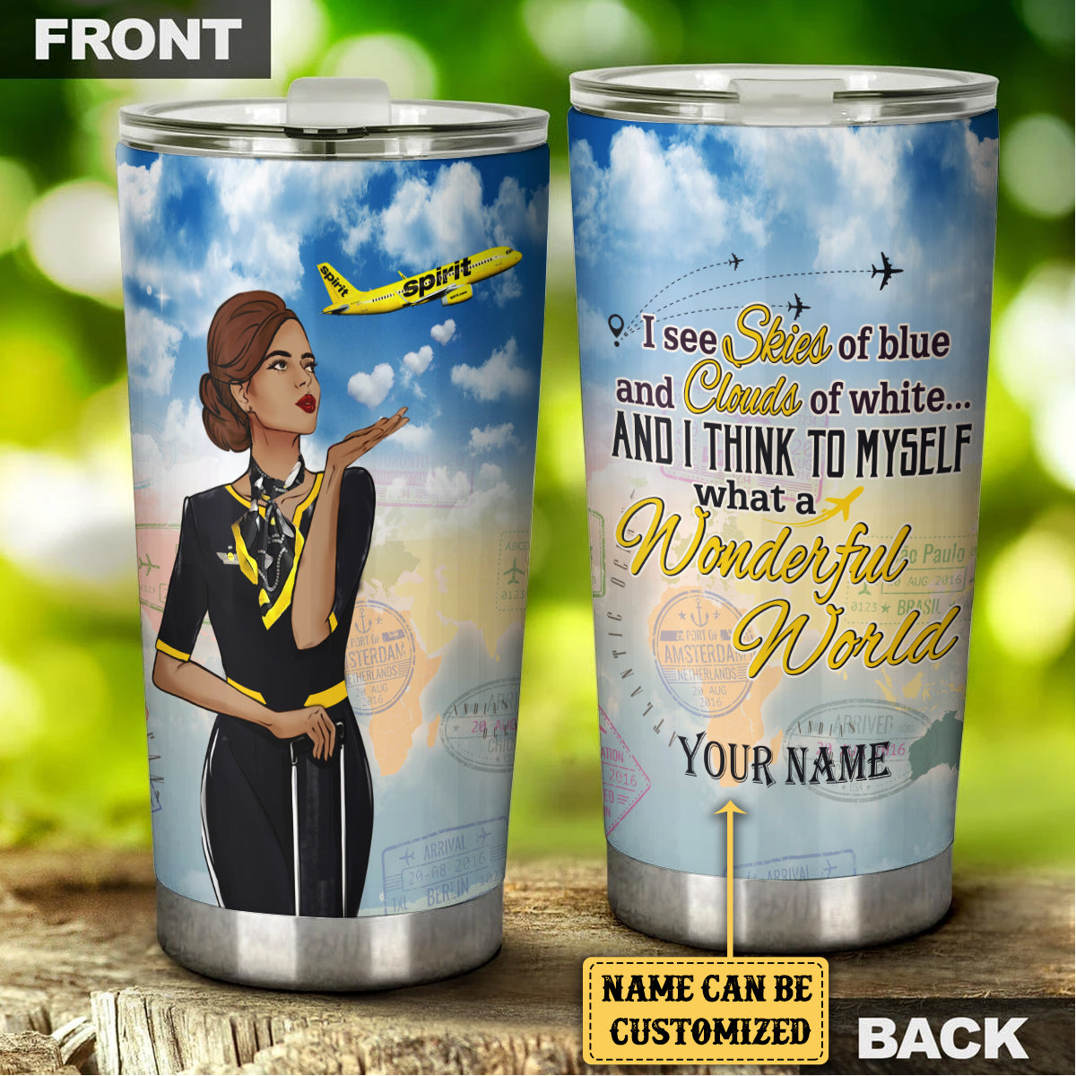 Personalized And I Think To Myself What A Wonderful World Flight Attendant Tumbler