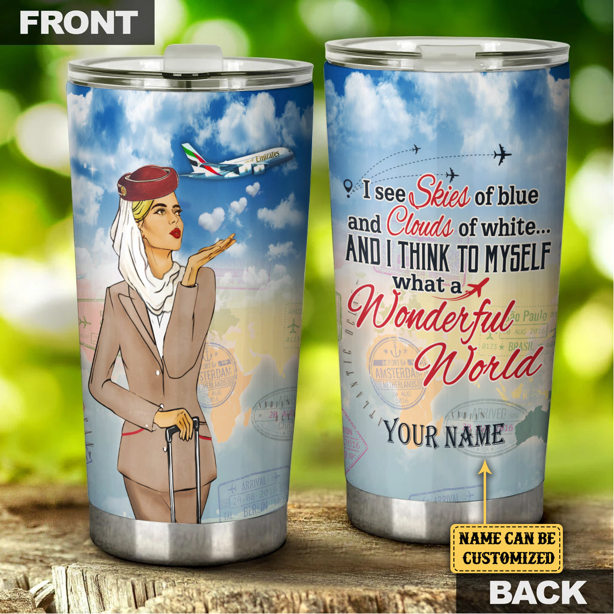 Personalized And I Think To Myself What A Wonderful World Flight Attendant Tumbler