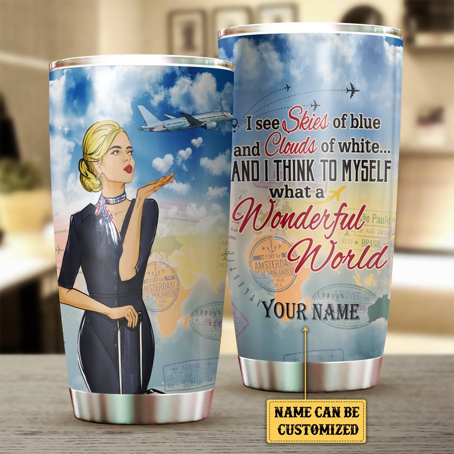 Personalized And I Think To Myself What A Wonderful World Flight Attendant Tumbler