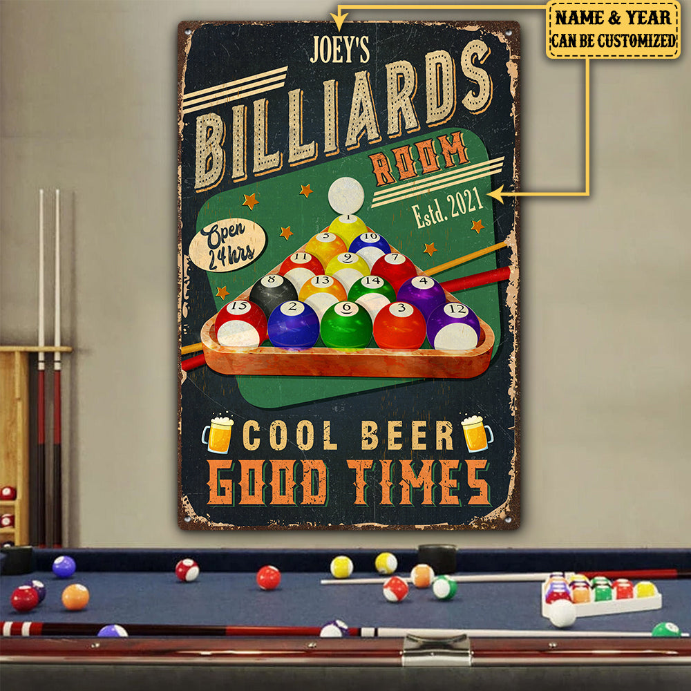 Personalized Billiards Room Cool Beer Good Time Metal Sign