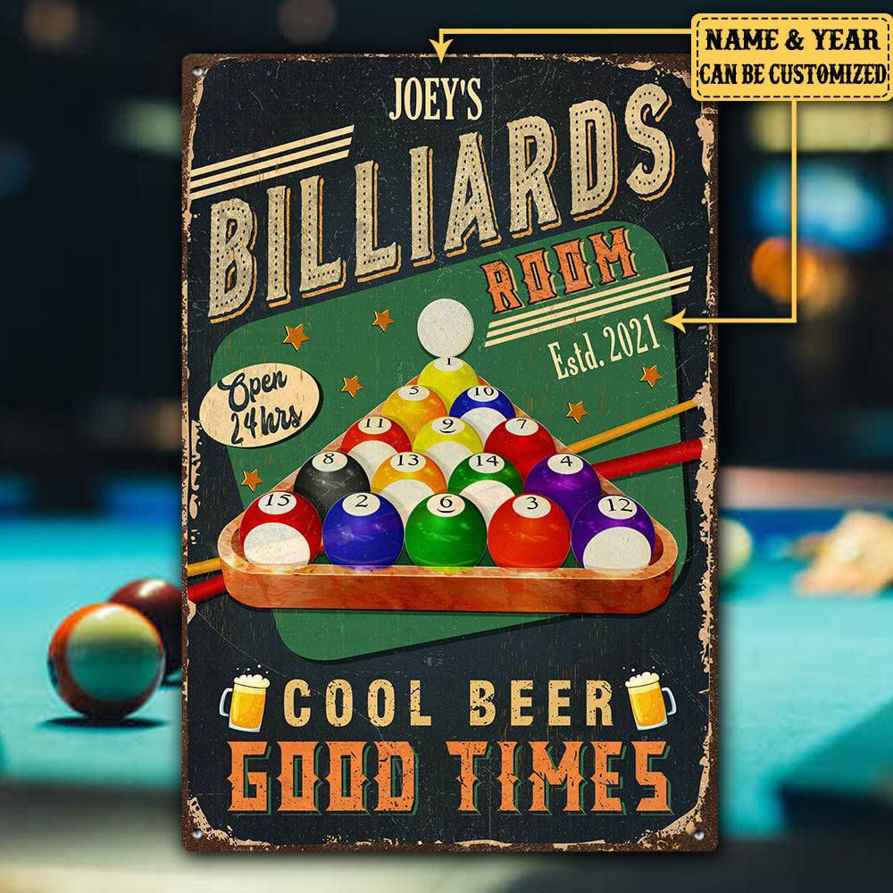 Personalized Billiards Room Cool Beer Good Time Metal Sign