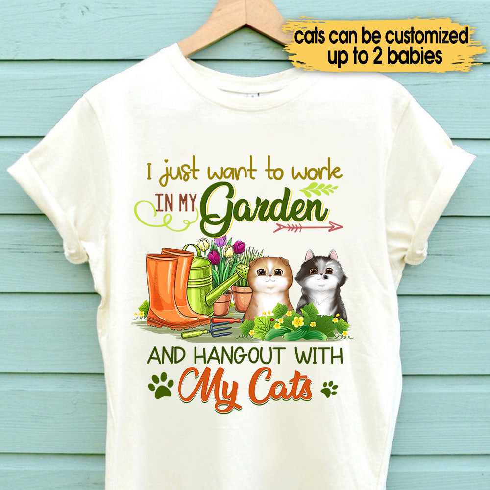 Personalized I Just Want To Work In My Garden And Hang Out With My Cats Shirt