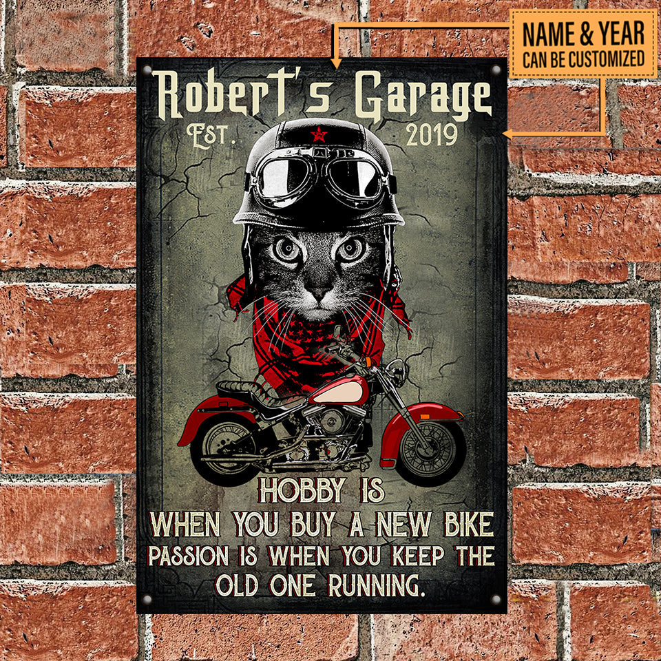 Personalized Cat Motorcycle Garage Classic Metal Sign