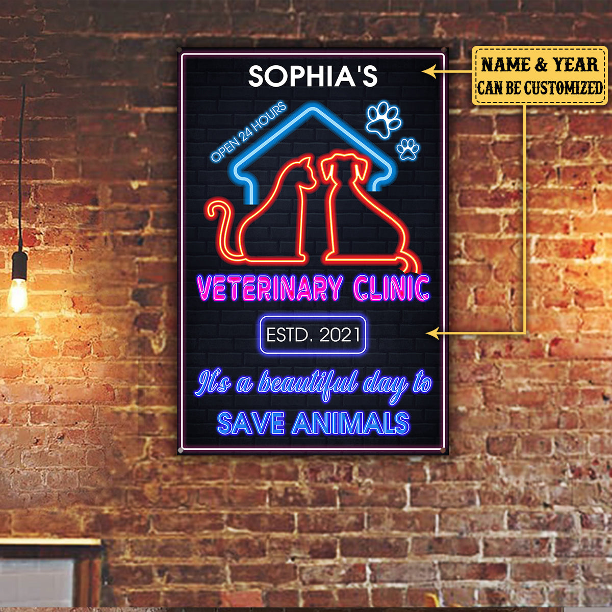 Personalized Veterinary Clinic It's A Beautiful Day To Save Animals Metal Sign