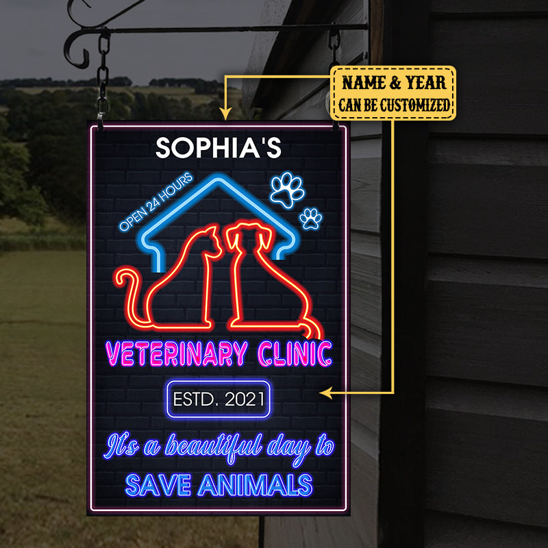 Personalized Veterinary Clinic It's A Beautiful Day To Save Animals Metal Sign