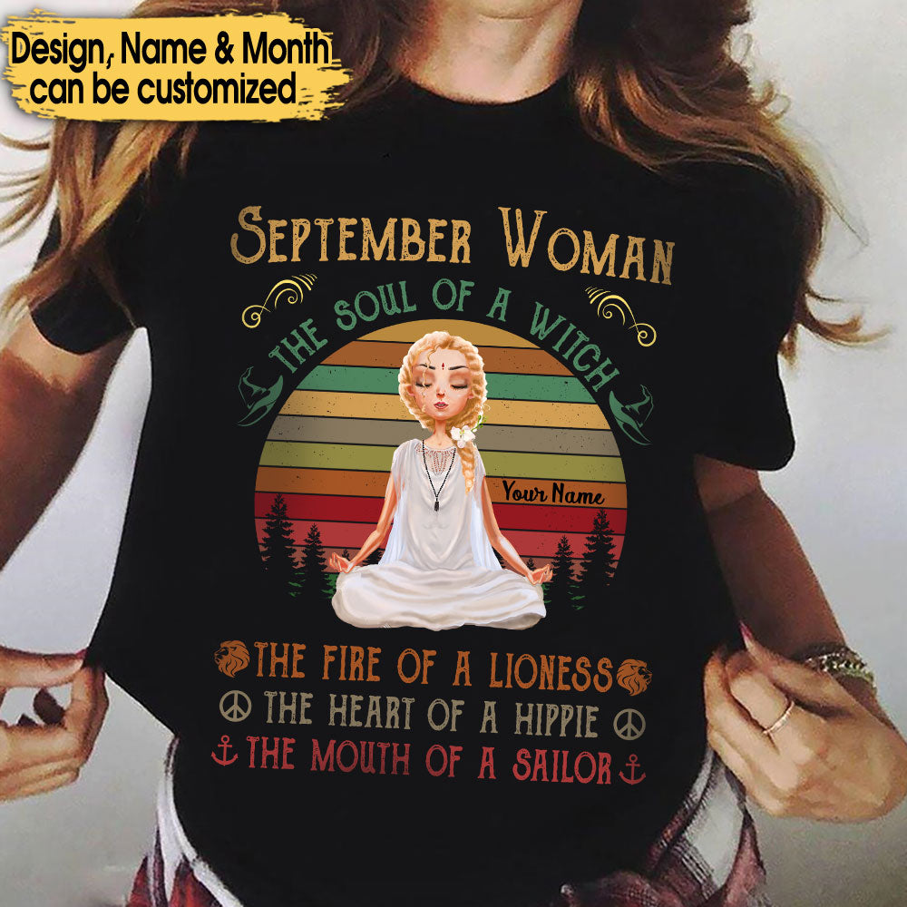 Yoga Girl The Soul Of A Witch - Personalized Birthday Shirt
