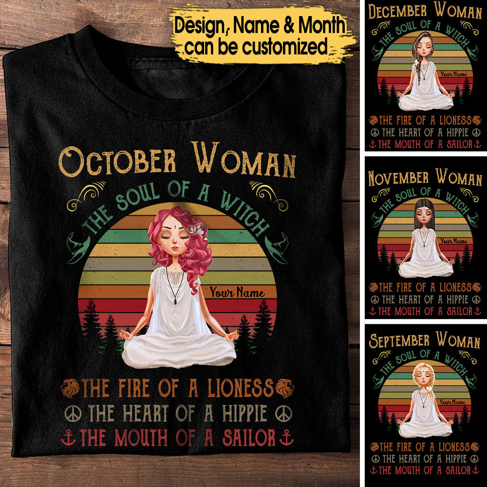 Yoga Girl The Soul Of A Witch - Personalized Birthday Shirt