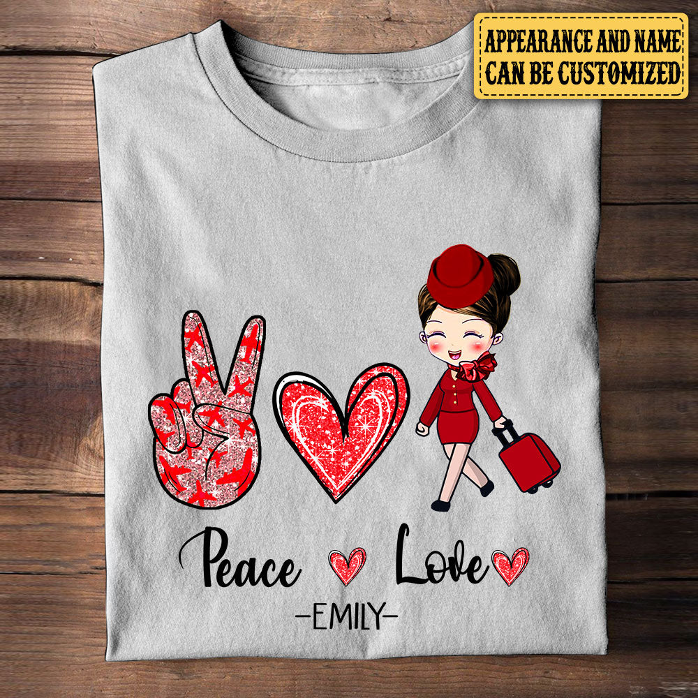 Personalized Peace Love Flight Attendant Shirt