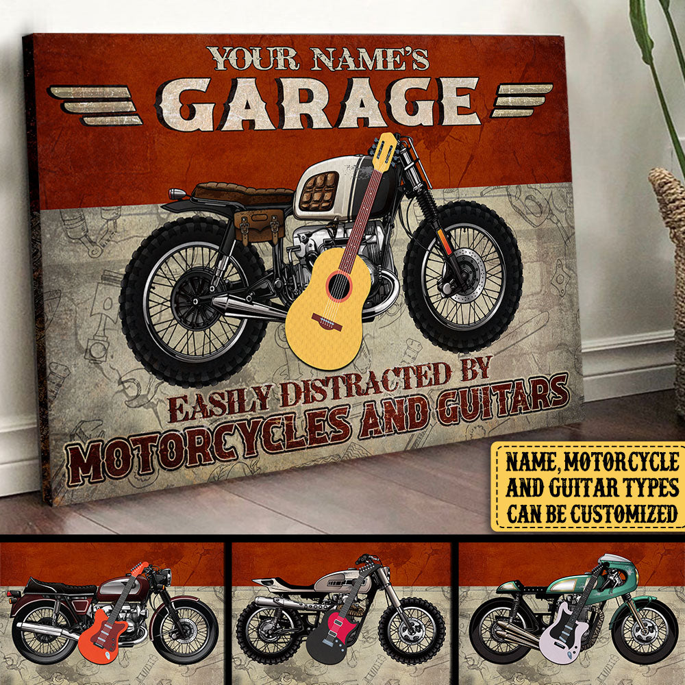Personalized Easily Distracted By Motorcycles And Guitar Poster & Canvas