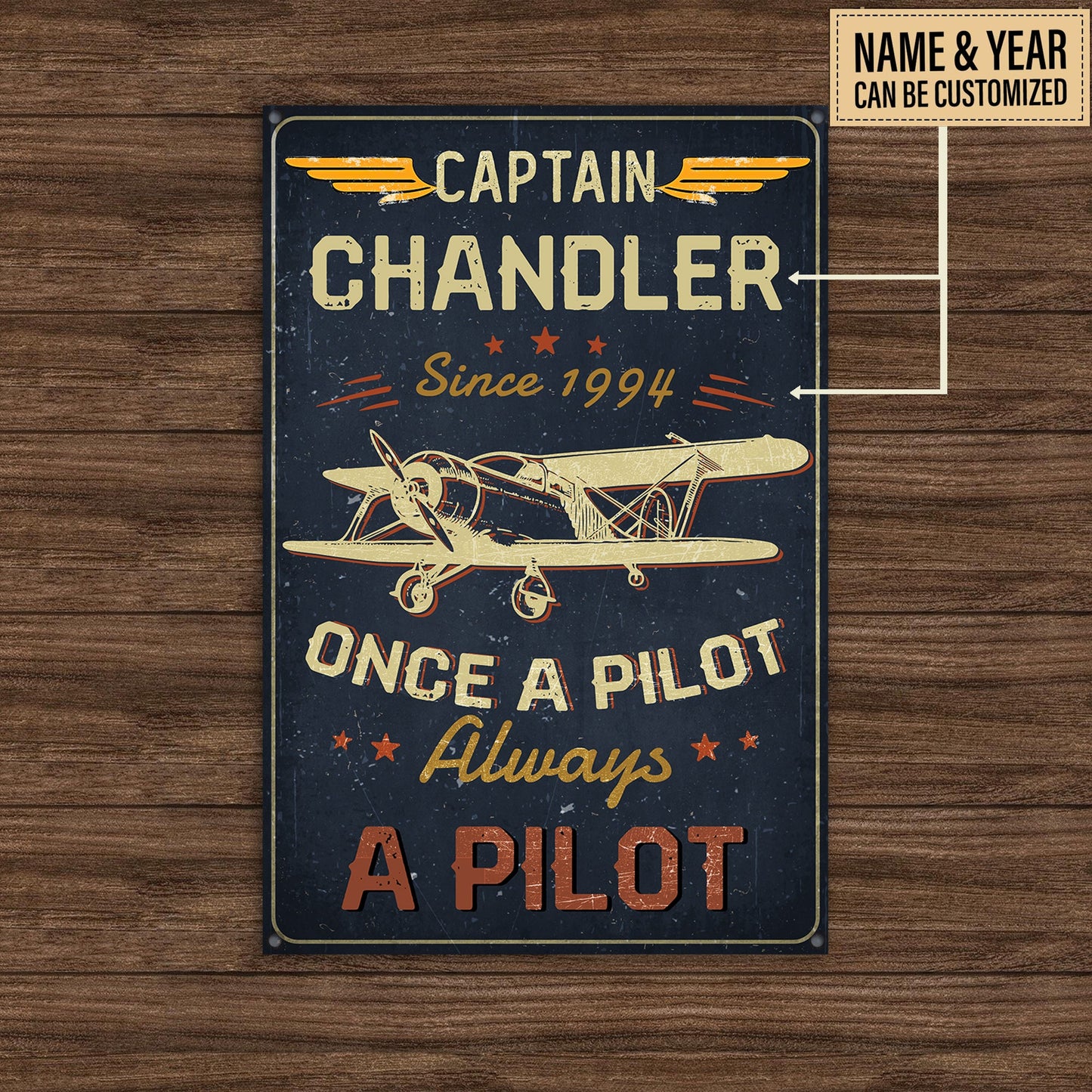 Personalized Once A Pilot Always A Pilot Caption Metal Sign