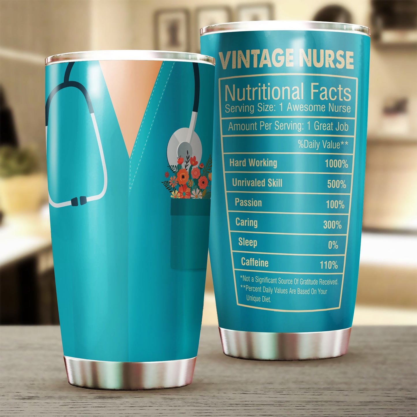 Personalized Vintage Nurse Nutritional Facts Tumbler