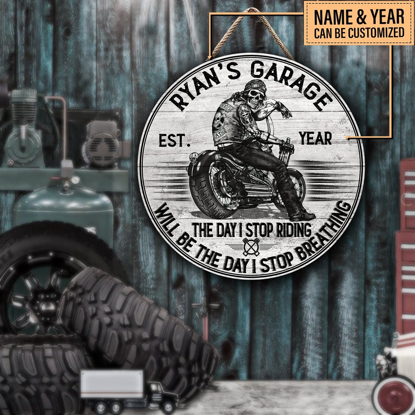 Personalized The Day I Stop Riding Will Be The Day I Stop Breathing Motorcycles Pallet Wood Circle Sign