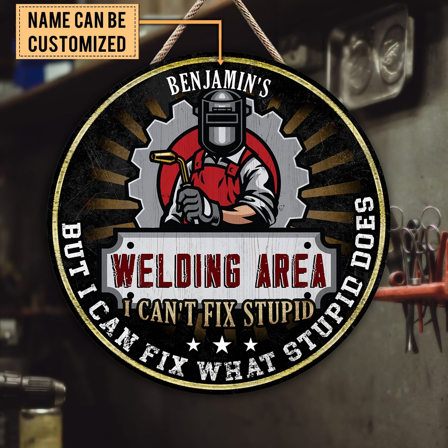 Personalized Welding Area Wood Round Sign