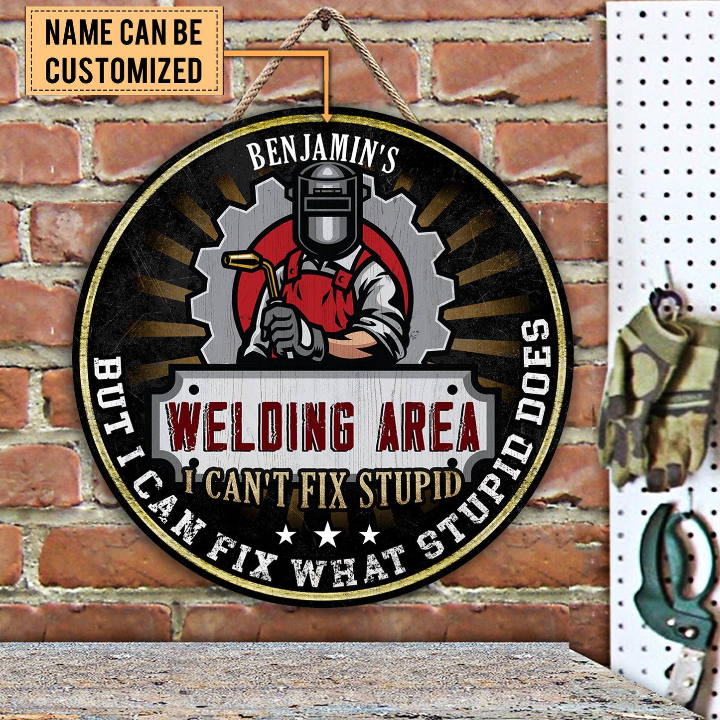 Personalized Welding Area Wood Round Sign
