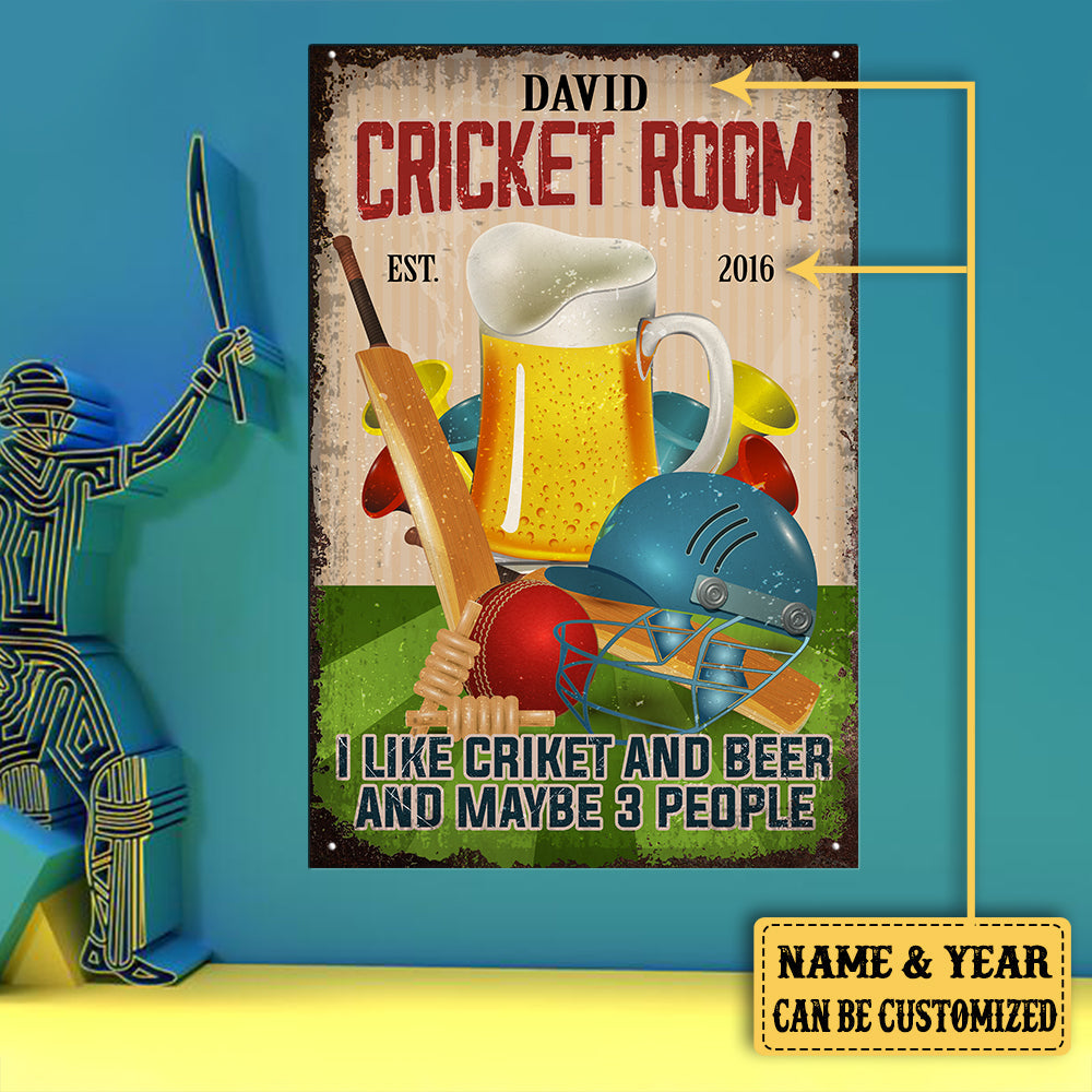Personalized Cricket Room I Like Cricket And Beer And Maybe 3 People Metal Sign