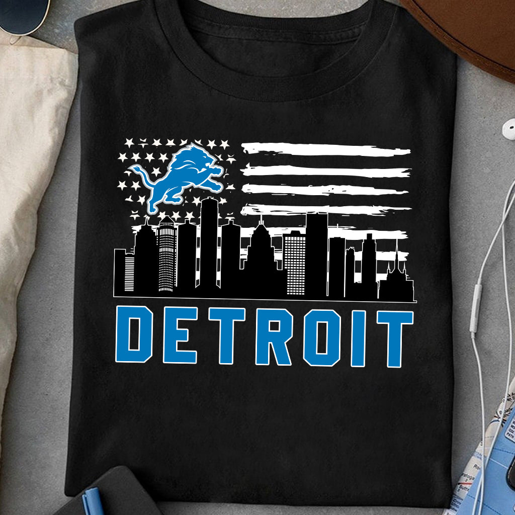 Detroit US Flag Skyline Football Shirt