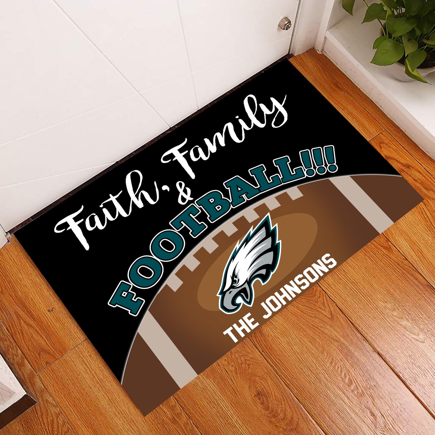 Faith, Family and Football Doormat - Anti Slip Indoor Doormat