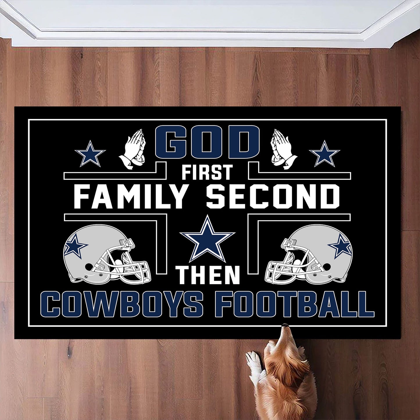 God First Family Second Then DLCB Football - Customized Doormat - Anti Slip Indoor Doormat