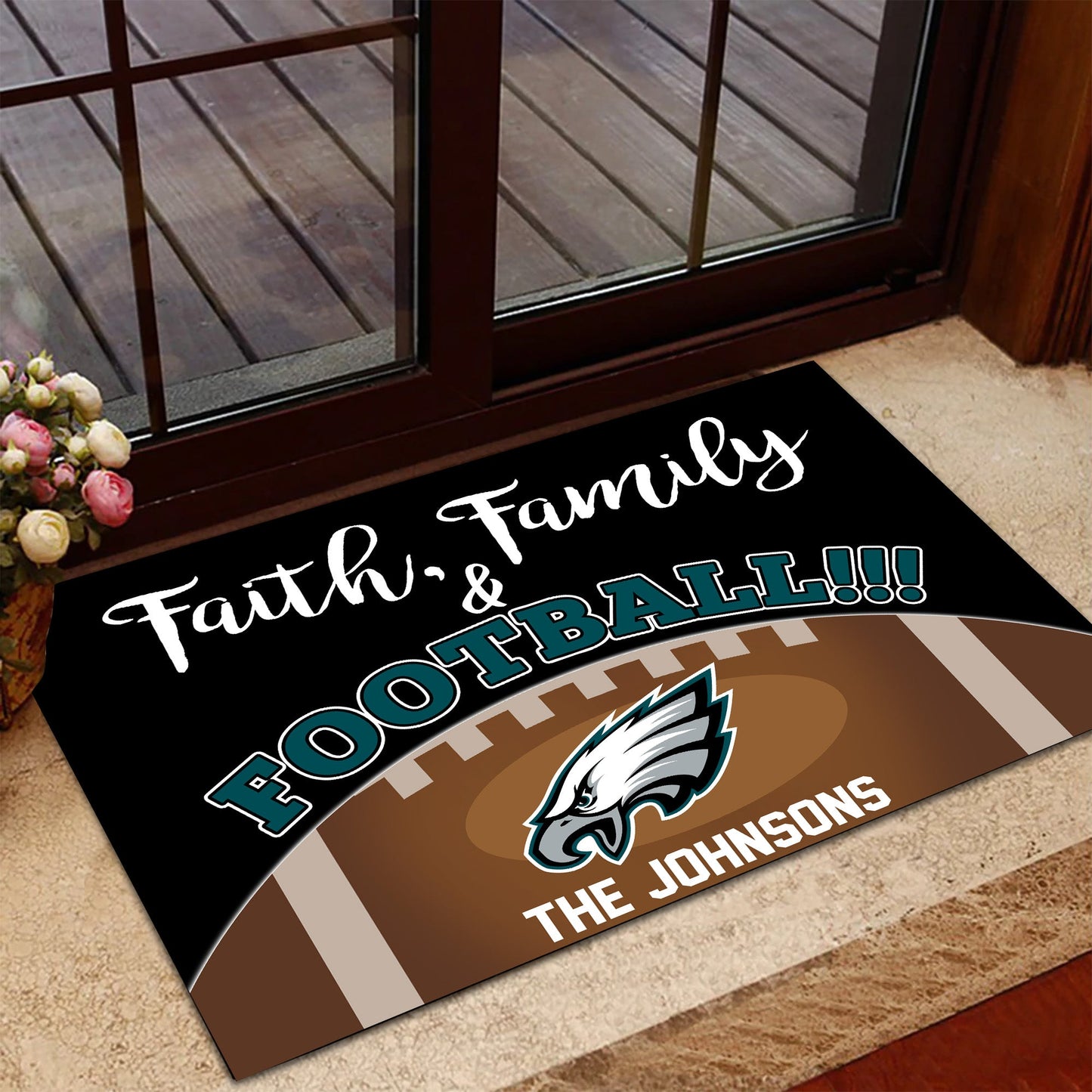 Faith, Family and Football Doormat - Anti Slip Indoor Doormat