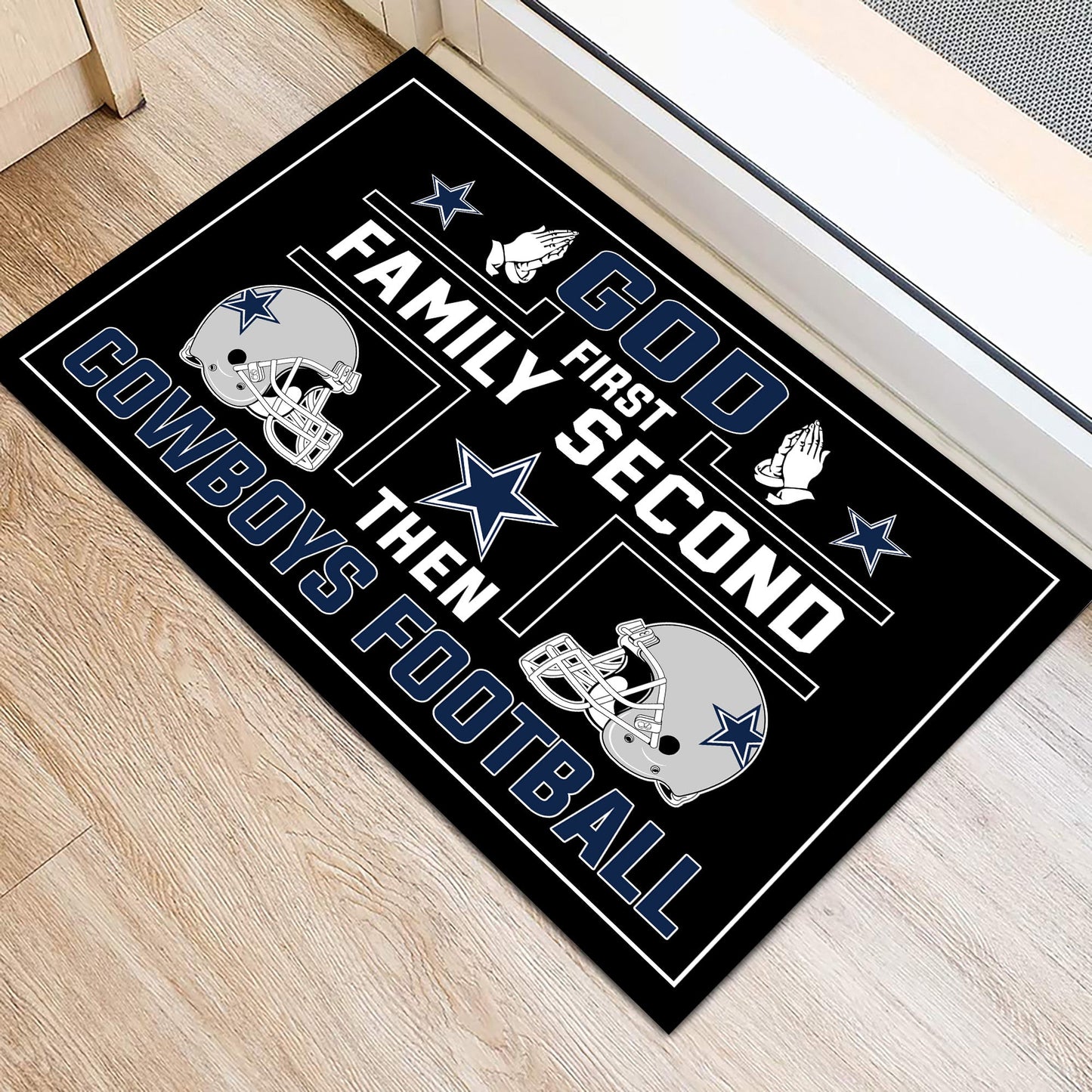 God First Family Second Then DLCB Football - Customized Doormat - Anti Slip Indoor Doormat